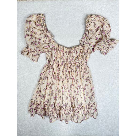 LPA Cottagecore Floral Revolve Mini Dress Garland White Pink Medium - Picture 7 of 7